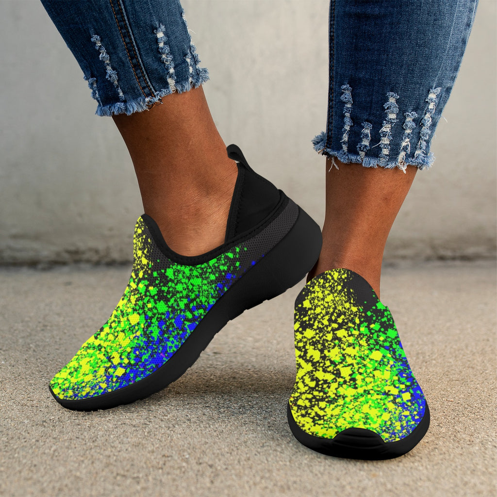 Abstract Rainbow Art Fly Weave Sneakers Drop-in-Heel for Women(Model 02002)