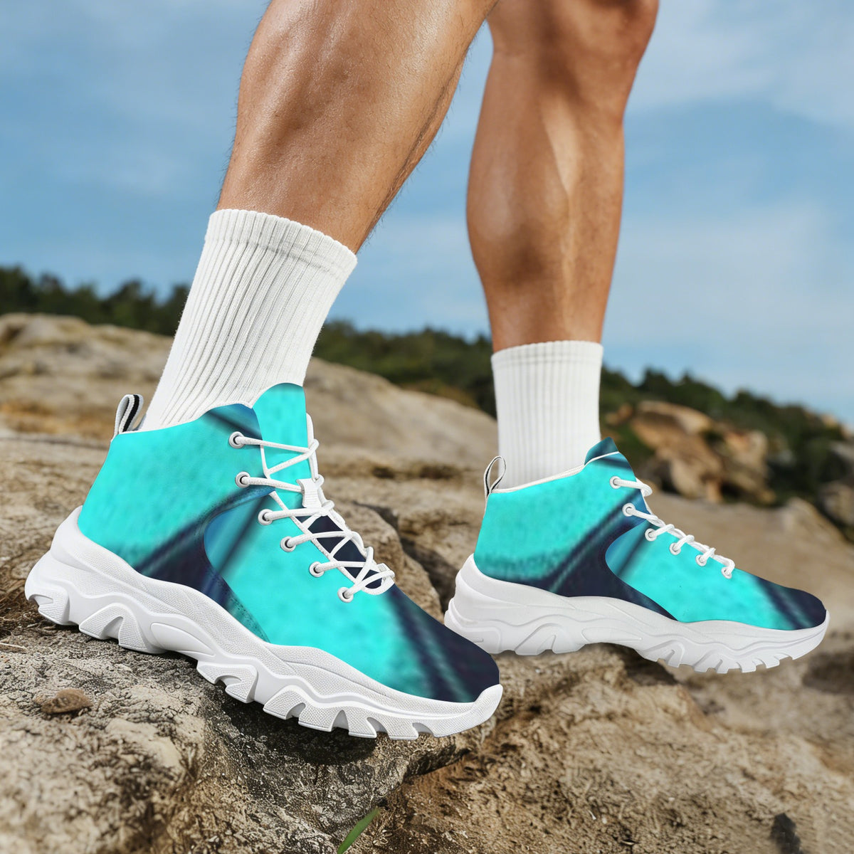 Men's High-Top Outdoor Chunky Sneakers – (White)