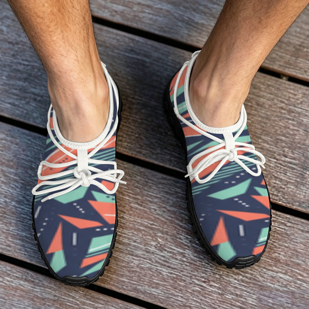 Men's Custom Print Fitness Shoes with Shoelaces – (White)
