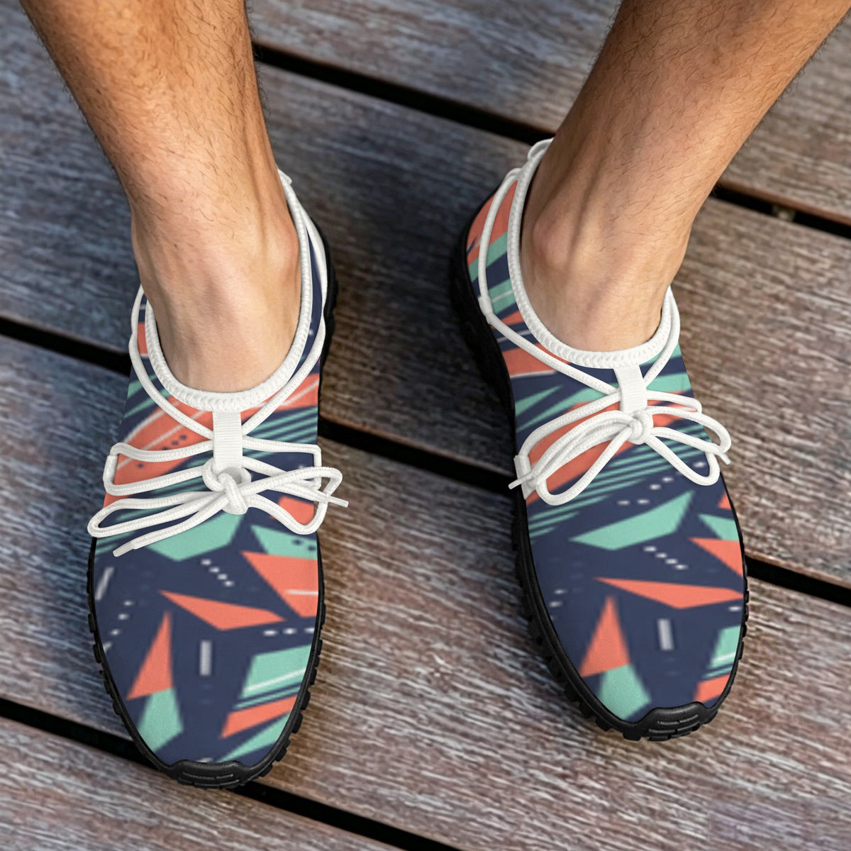 Men's Custom Print Fitness Shoes with Shoelaces – (White)