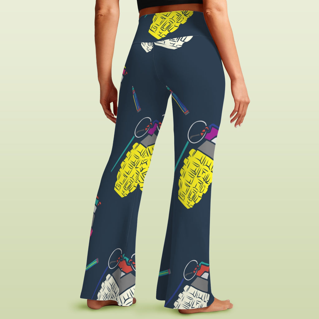 Women's V-Crossover High Waisted Flare Leggings Colorful Pop Art Grenades