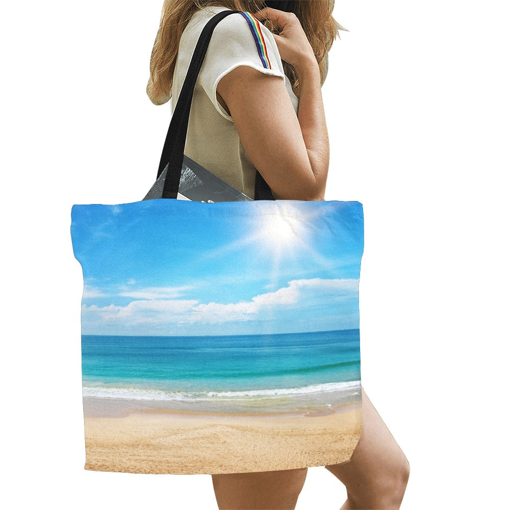 Beautiful Seascape and Sun on blue Tote Bag (Model1699)(Large)