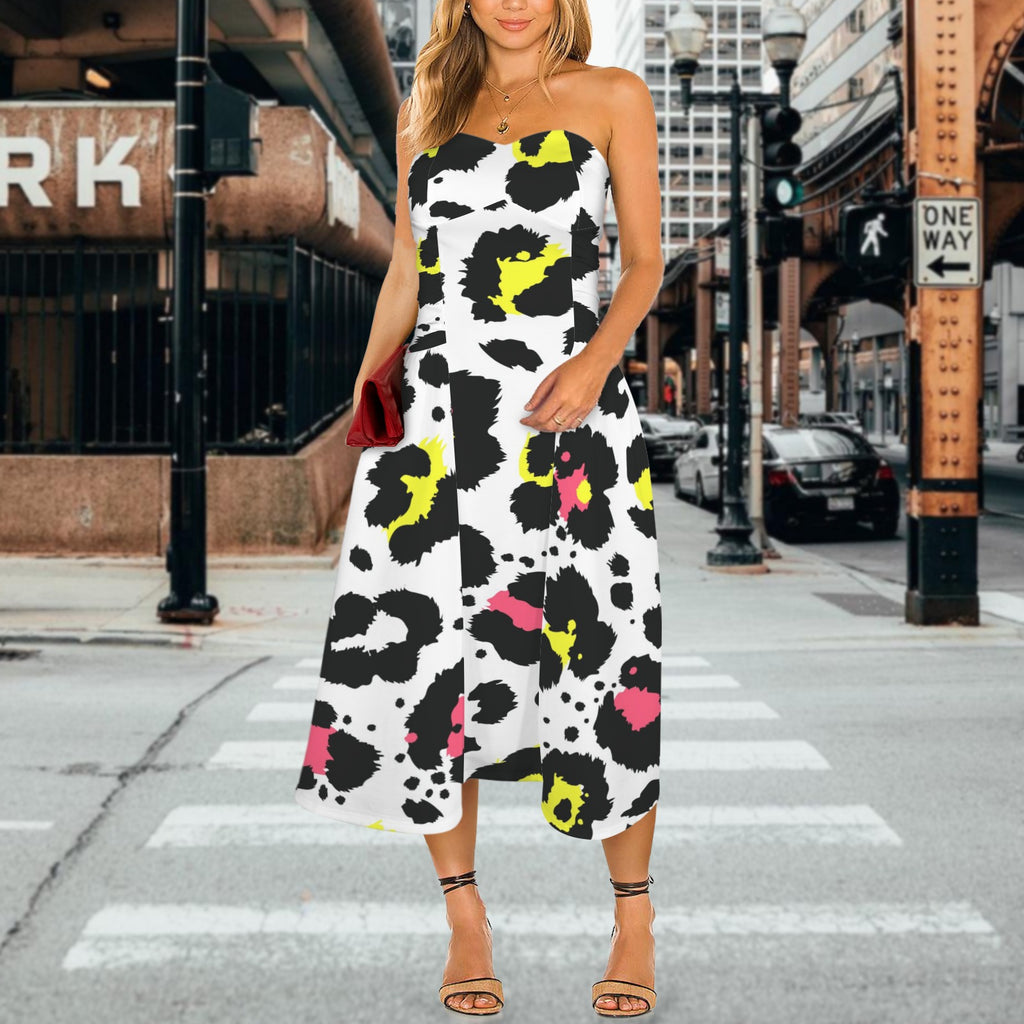 Women's Strapless Waist-Cinched Flowy Maxi Dress