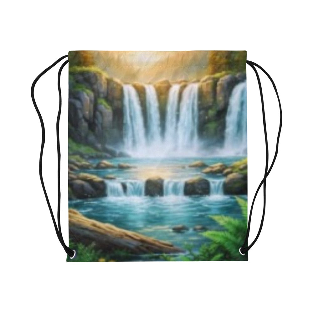 Sunset Waterfall Drawstring Bag (Model 1604) (Large)