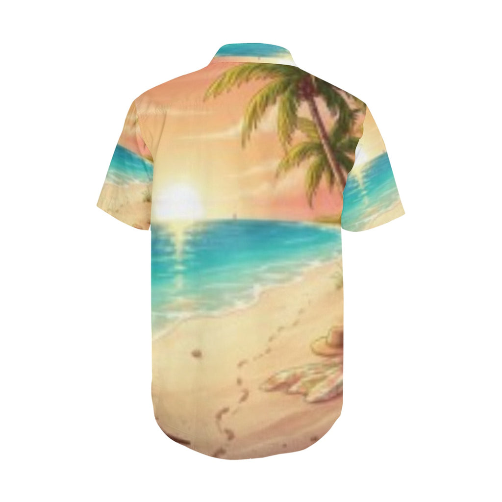 Sunset Palm Men's Short Sleeve Shirt With Lapel Collar (Model T54)