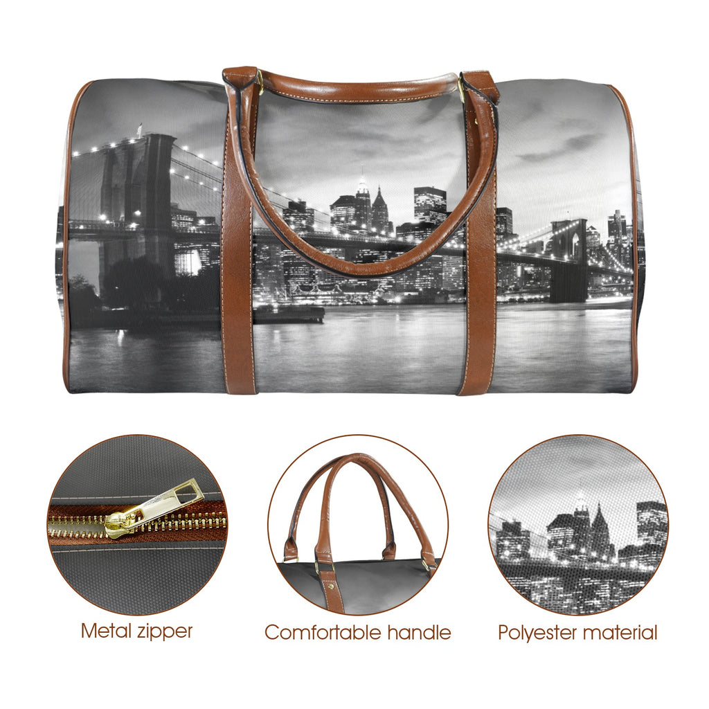 Brooklyn Bridge and Manhattan at  New York  Custom Travel Bag-Large (Brown Long Patch) (Model 1736)