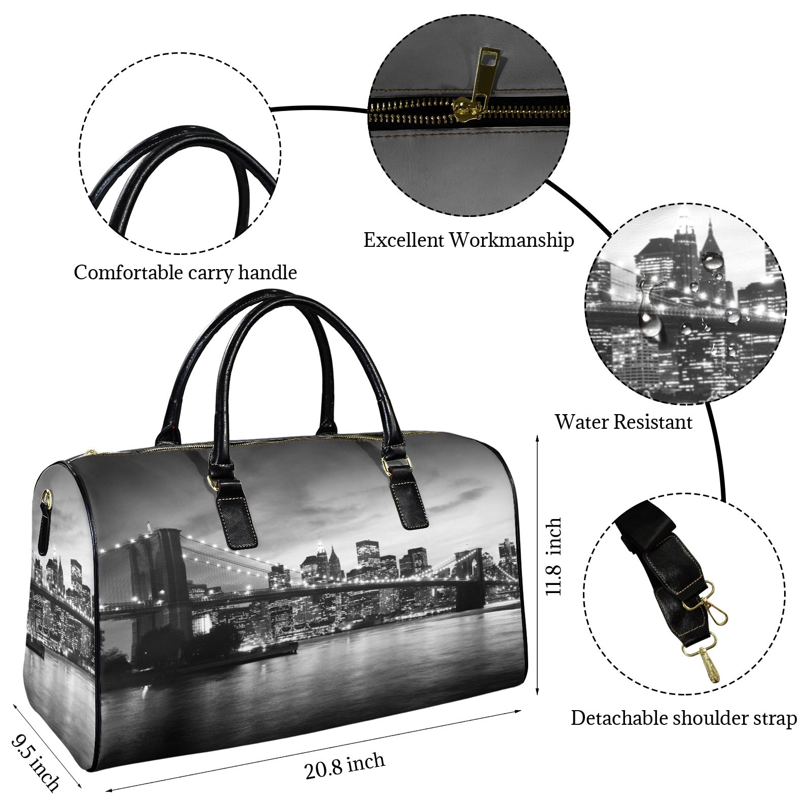 Amazing New York Cityscape - Custom Travel Bag-Large (Black Short Patch)(Model 1735)