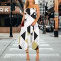 Abstract Seamless Pattern Women's Strapless Waist-Cinched Flowy Maxi Dress