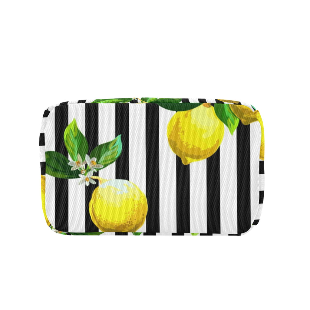 Seamless Citrus Vector Pattern on Striped Lunch Bag with Pockets (Model 1720)