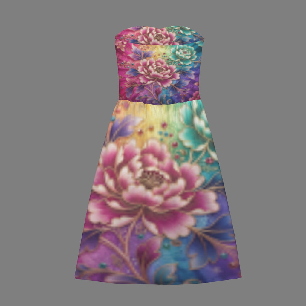 Floral Women's Strapless Waist-Cinched Flowy Maxi Dress