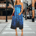 Bright Neon Stripes of light  Women's Strapless Waist-Cinched Flowy Maxi Dress