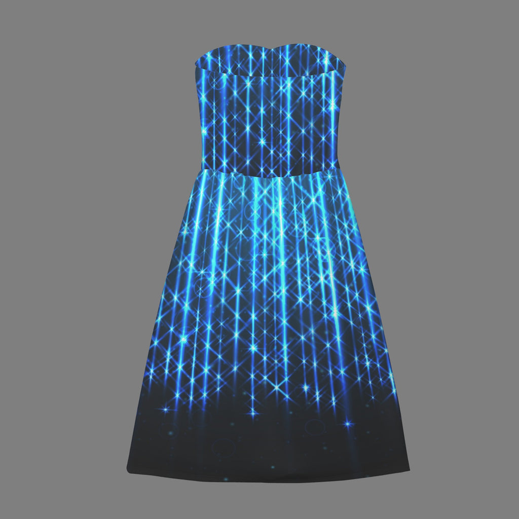 Bright Neon Stripes of light  Women's Strapless Waist-Cinched Flowy Maxi Dress