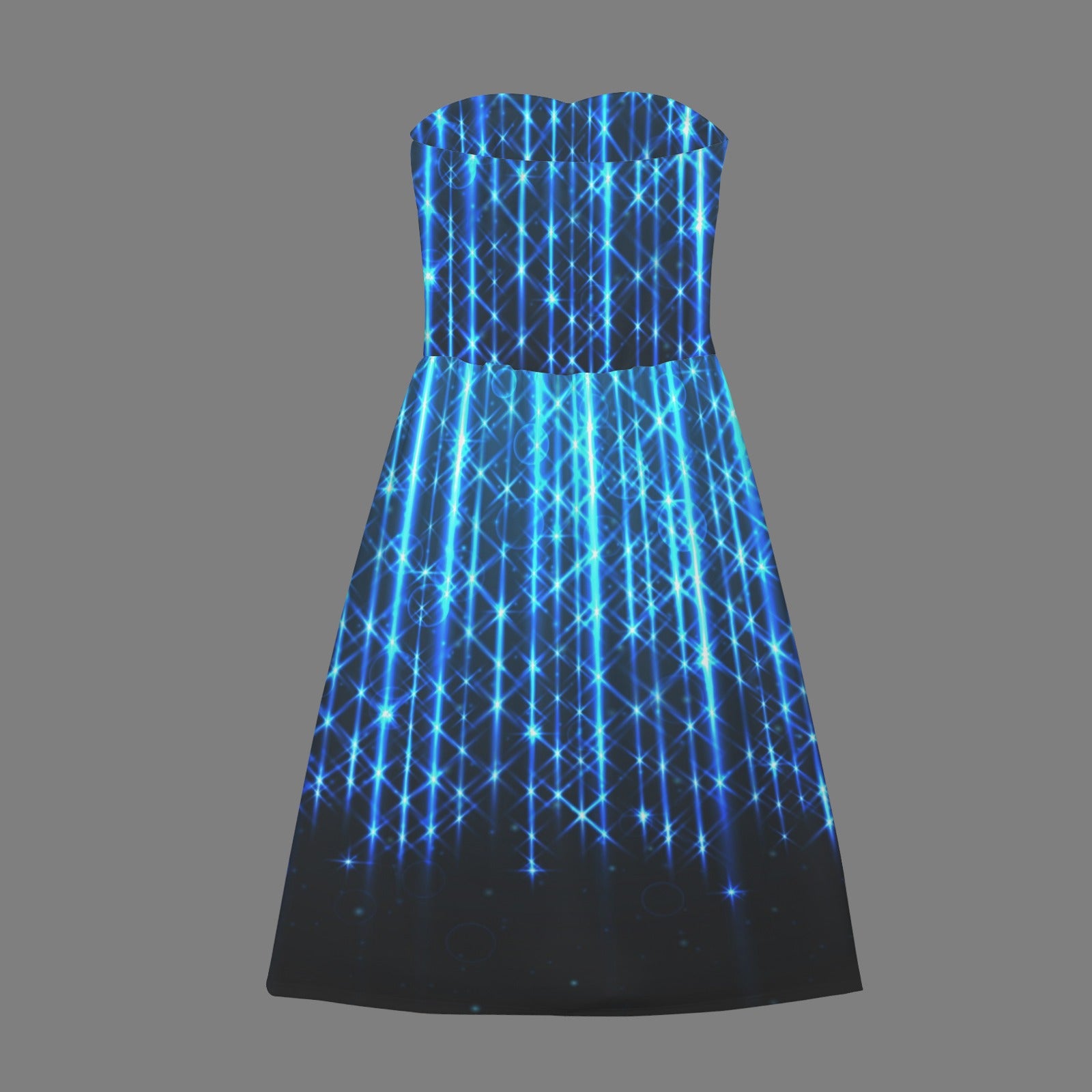 Bright Neon Stripes of light  Women's Strapless Waist-Cinched Flowy Maxi Dress