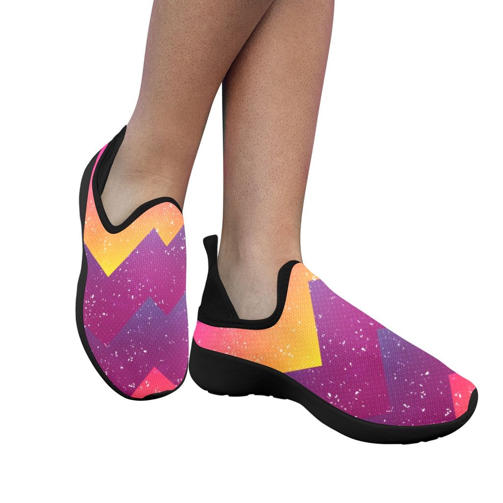 Bright Geometric Seamless Pattern Fly Weave Sneakers Drop-in-Heel for Women(Model 02002)