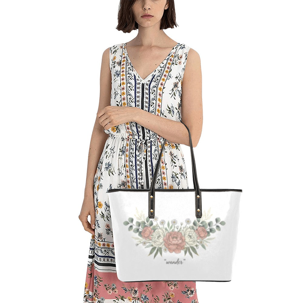 Wander Flowery PU Leather Tote Hand Bag (Model1709)