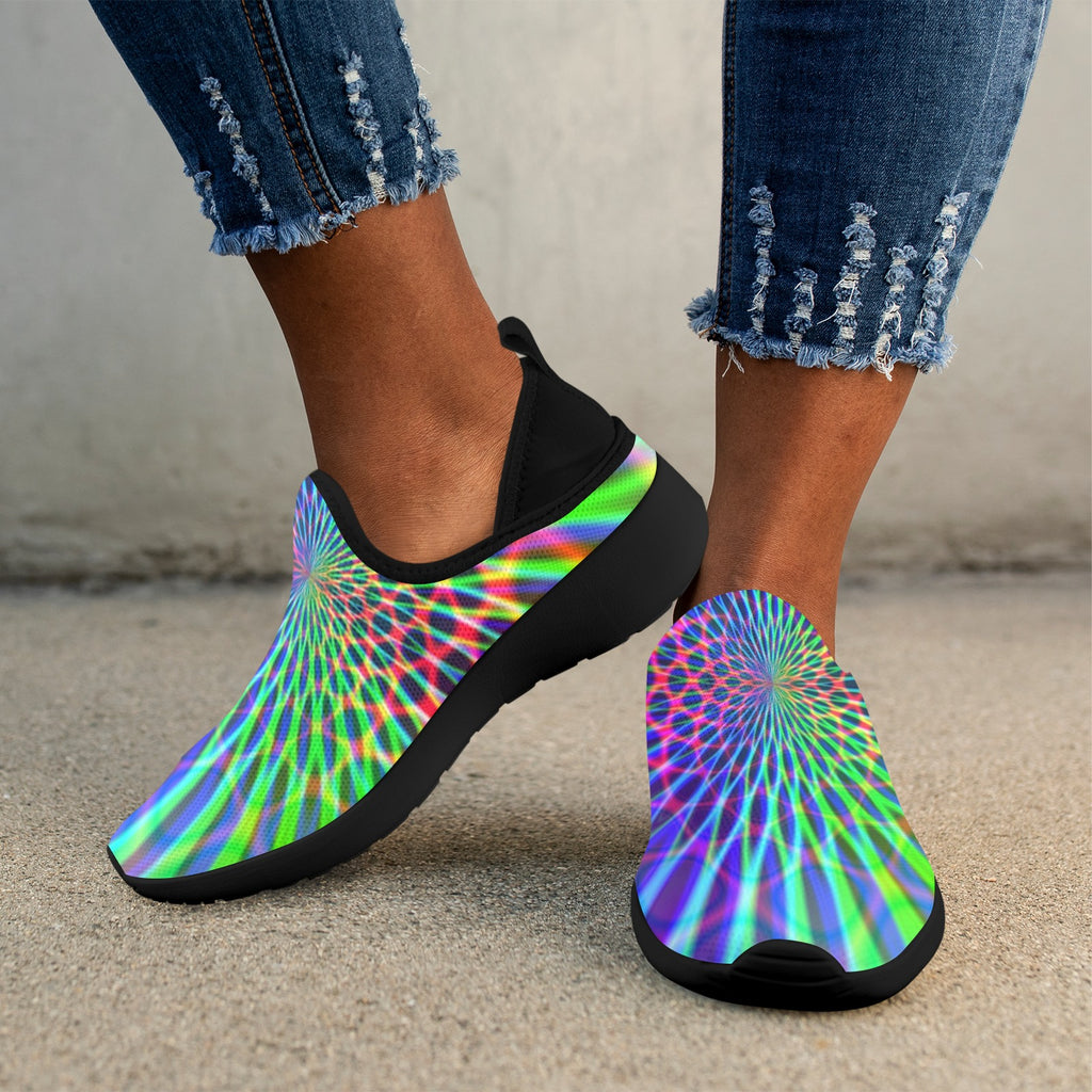 Colorful Dazzling Design Fly Weave Sneakers Drop-in-Heel for Women(Model 02002)