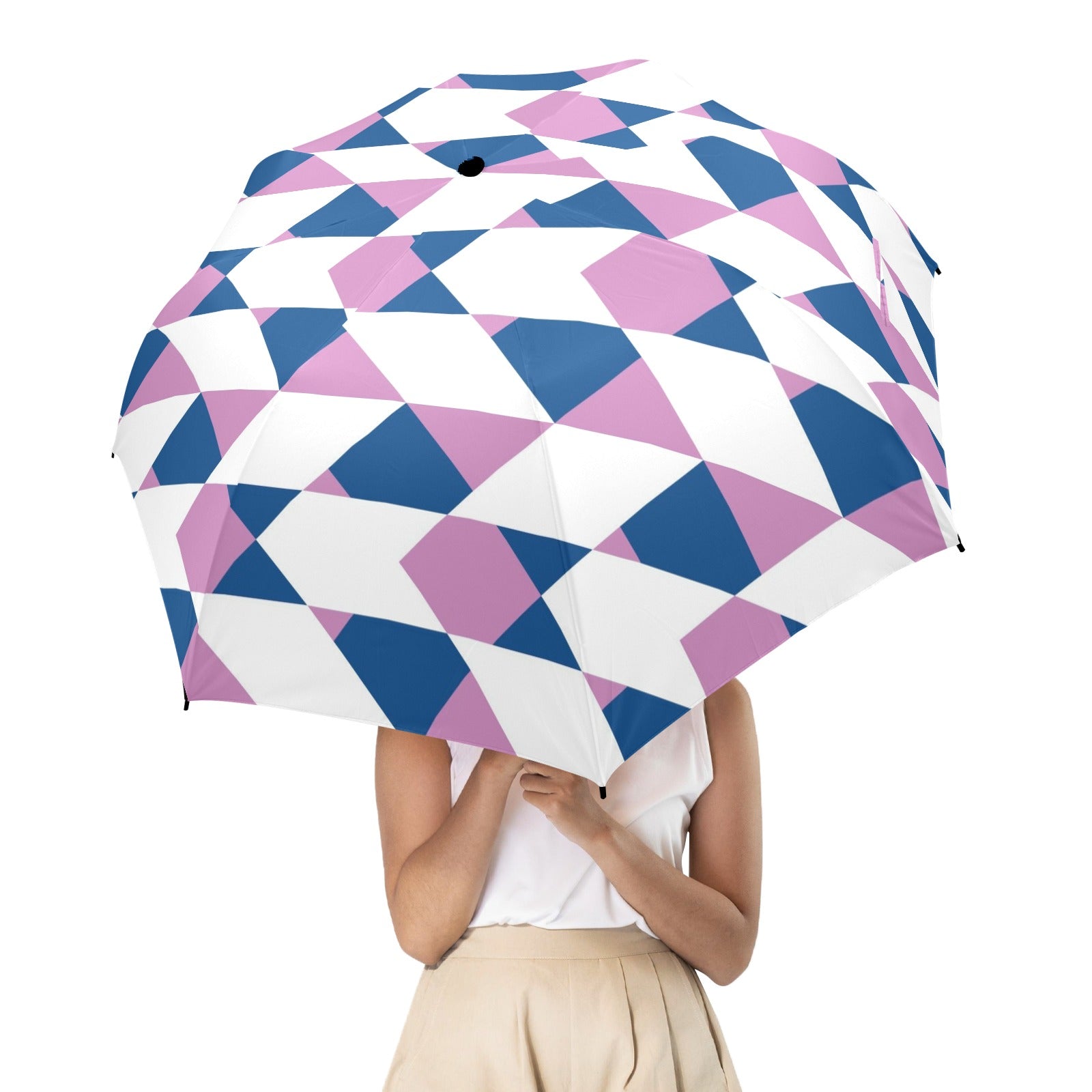 Plaid Pattern Umbrella Semi-Automatic Foldable Umbrella (Model U12)