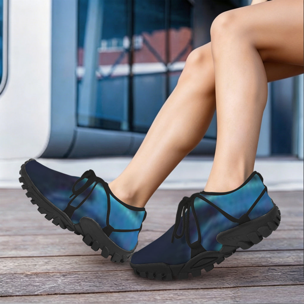 Women's Custom Print Fitness Shoes with Shoelaces –  (Black)