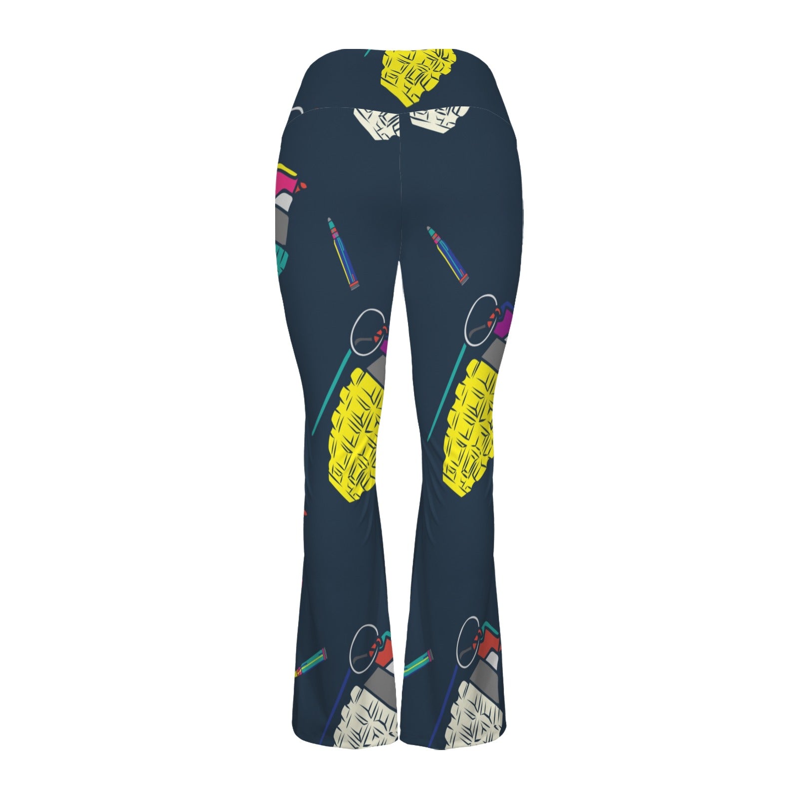 Women's V-Crossover High Waisted Flare Leggings Colorful Pop Art Grenades