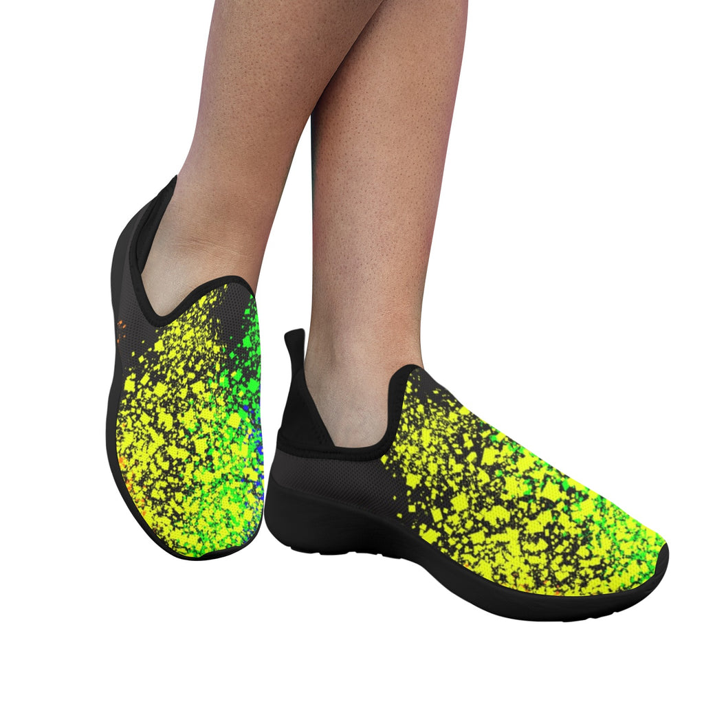 Abstract Rainbow Art Fly Weave Sneakers Drop-in-Heel for Women(Model 02002)