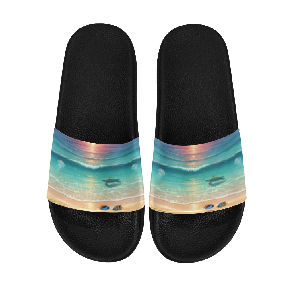 Men's Ocean Fish and Turtle Slide Sandals(Model 057)