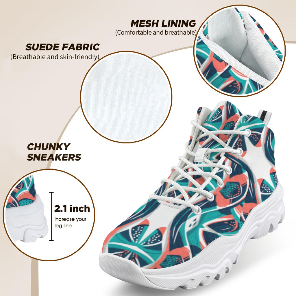 Tropical Mosaic Women's High-Top Outdoor Chunky Sneakers
