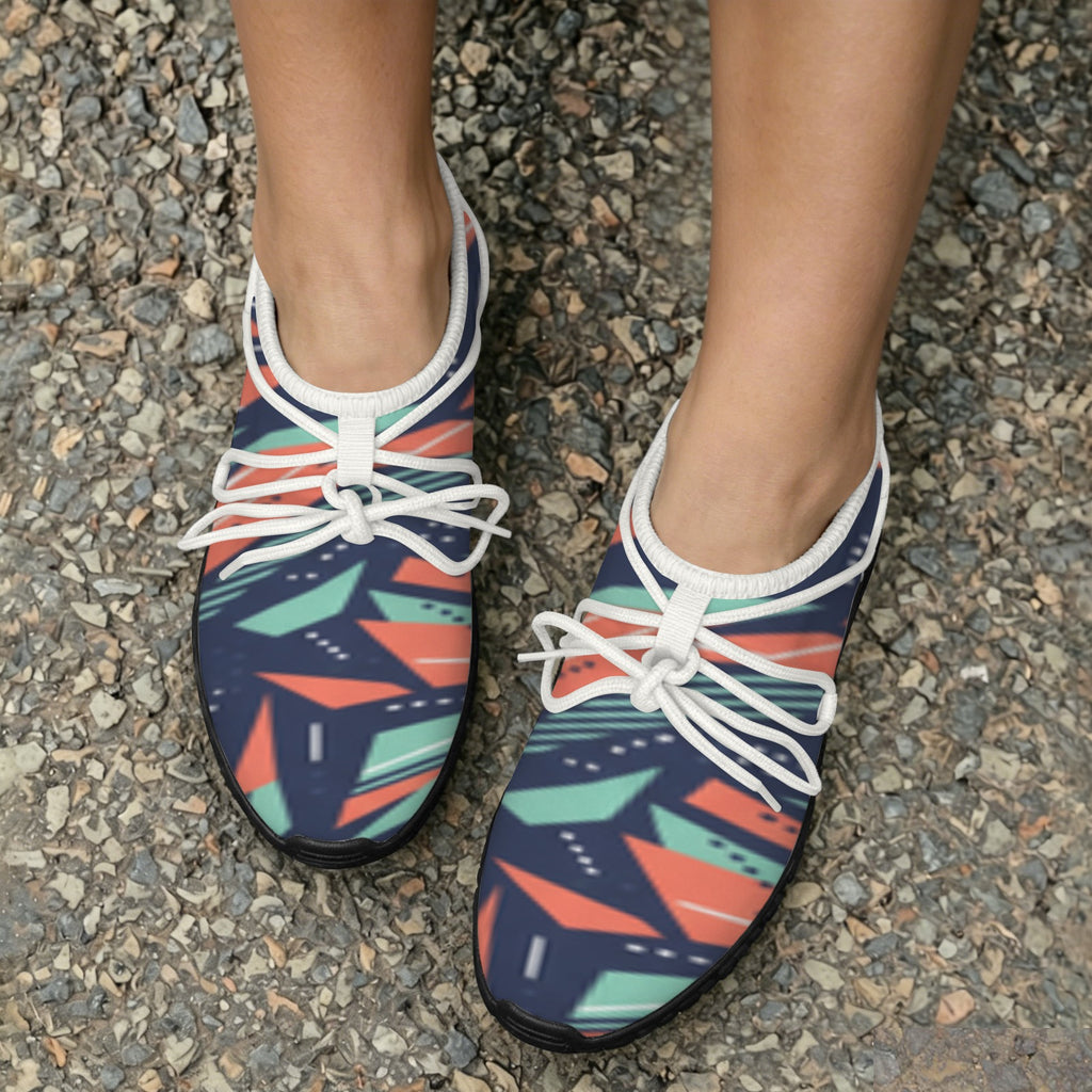 Women's Custom Print Fitness Shoes with Shoelaces – (White)