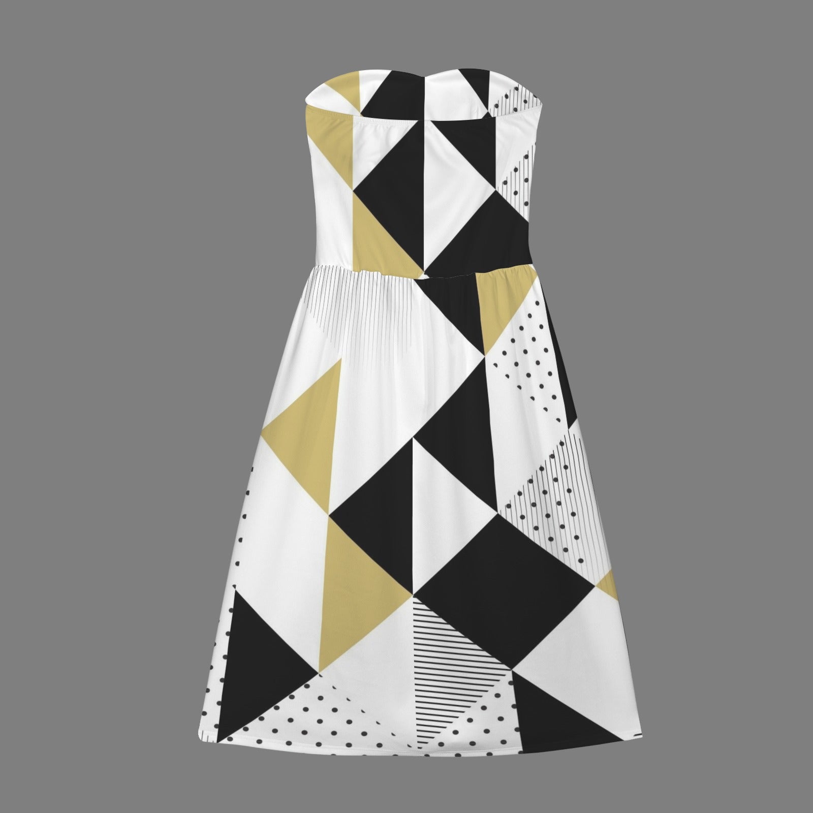 Abstract Seamless Pattern Women's Strapless Waist-Cinched Flowy Maxi Dress