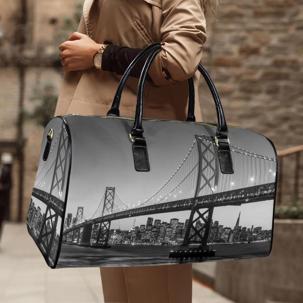 San Francisco Skyline and Bay Bridge Travel Bag-Large (Black Short Patch) (Model 1735)