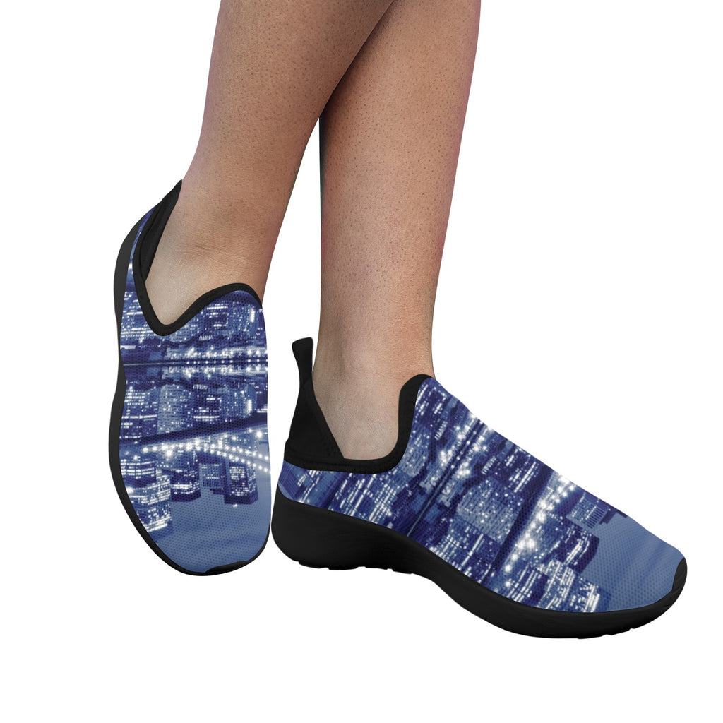 Newyork City Bridge Fly Weave Sneakers Drop-in-Heel for Women(Model 02002)