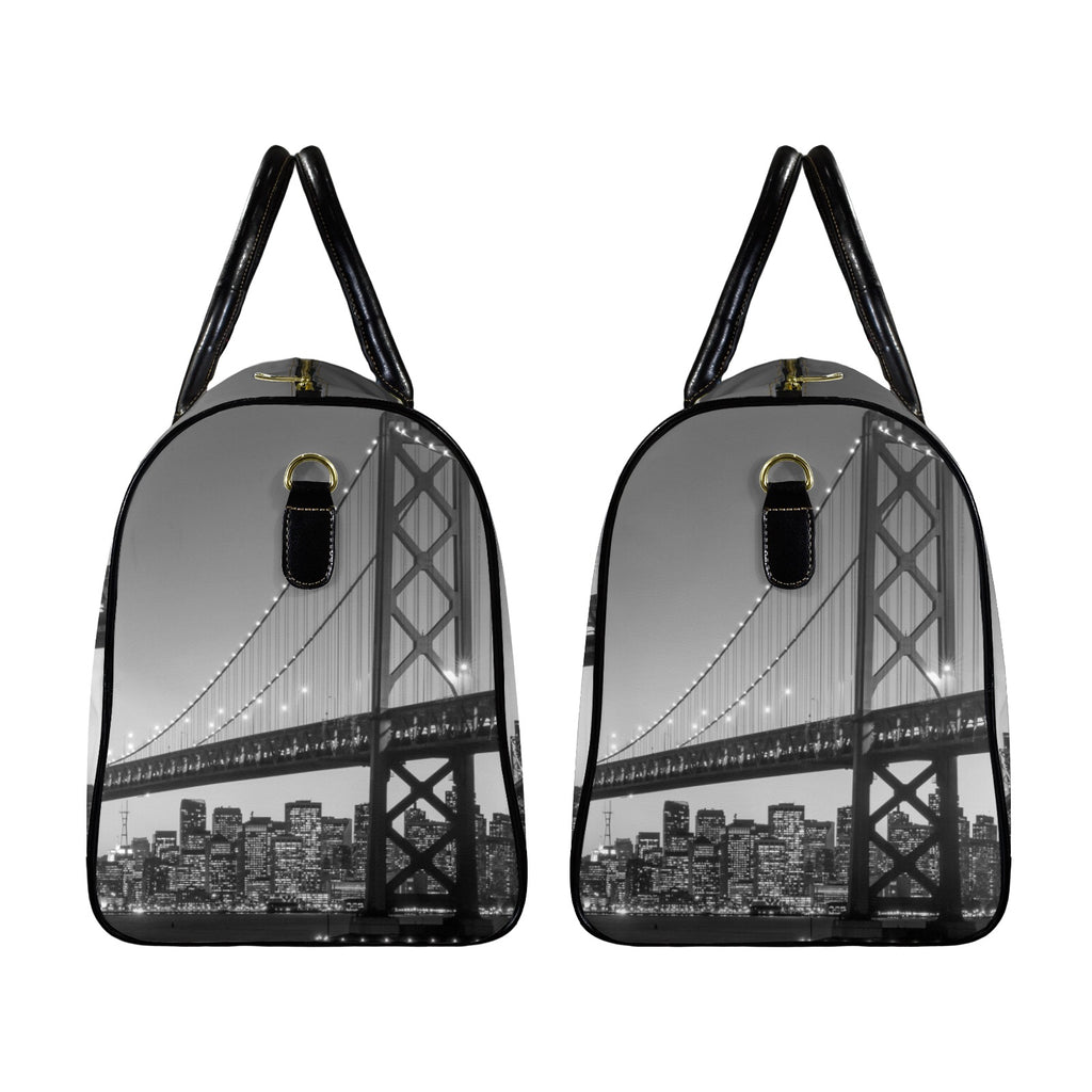 San Francisco Skyline and Bay Bridge Travel Bag-Large (Black Short Patch) (Model 1735)