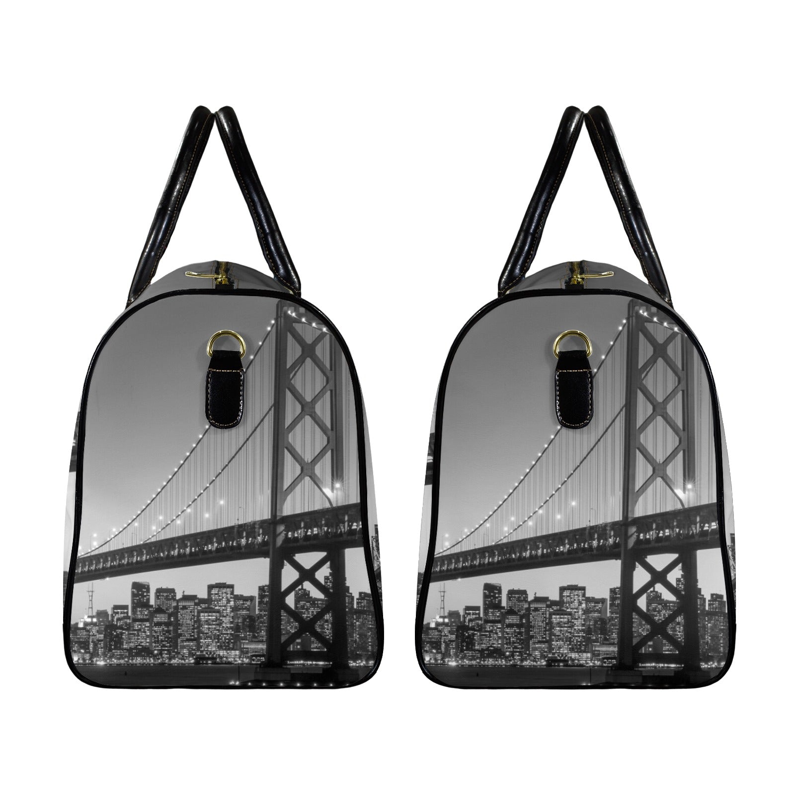 San Francisco Skyline and Bay Bridge Travel Bag-Large (Black Short Patch) (Model 1735)