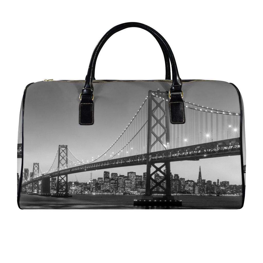 San Francisco Skyline and Bay Bridge Travel Bag-Large (Black Short Patch) (Model 1735)