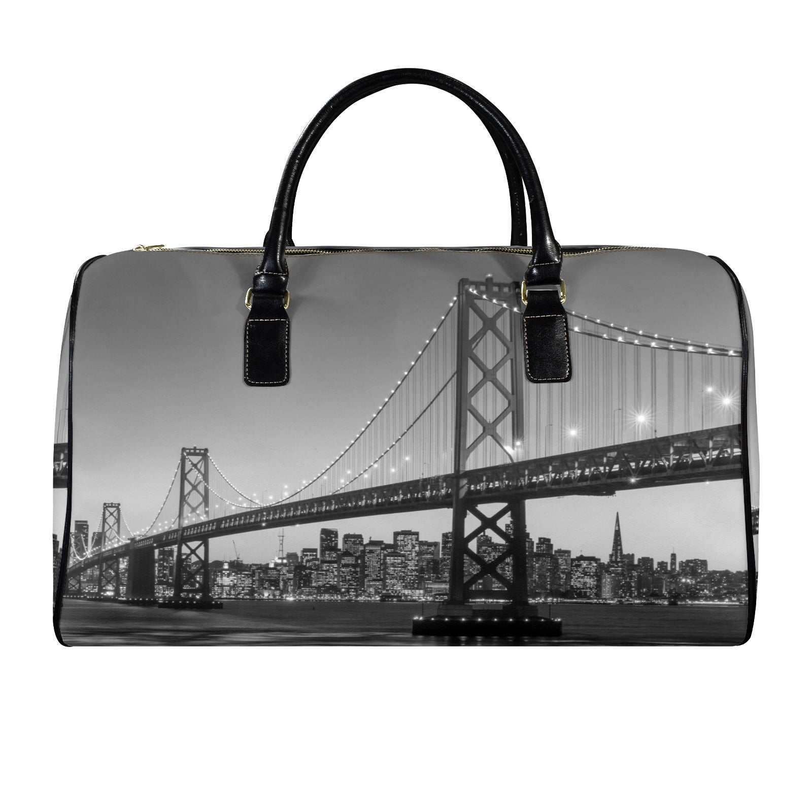 San Francisco Skyline and Bay Bridge Travel Bag-Large (Black Short Patch) (Model 1735)