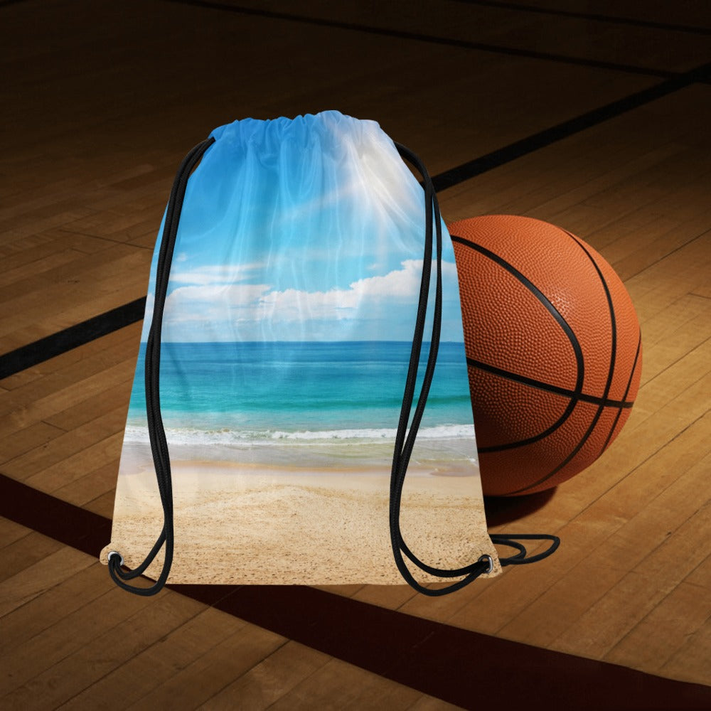 Beautiful Seascape and Sun on Blue Drawstring Bags (Model 1604) (Large)