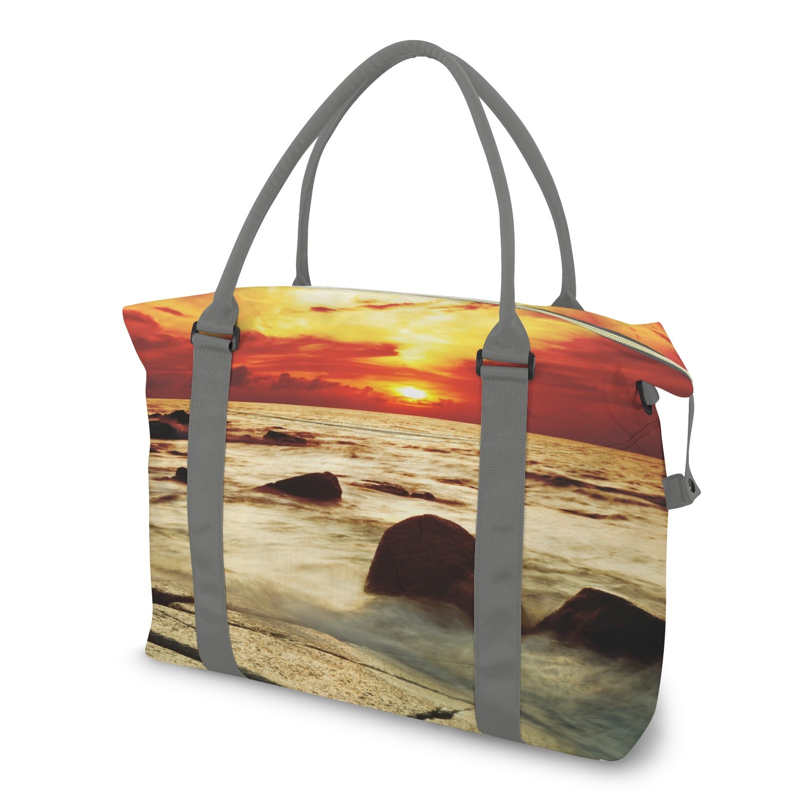 Tropical Sunset on the Stones Beach Large Travel Bag with Trolley Sleeve (Model 1715)