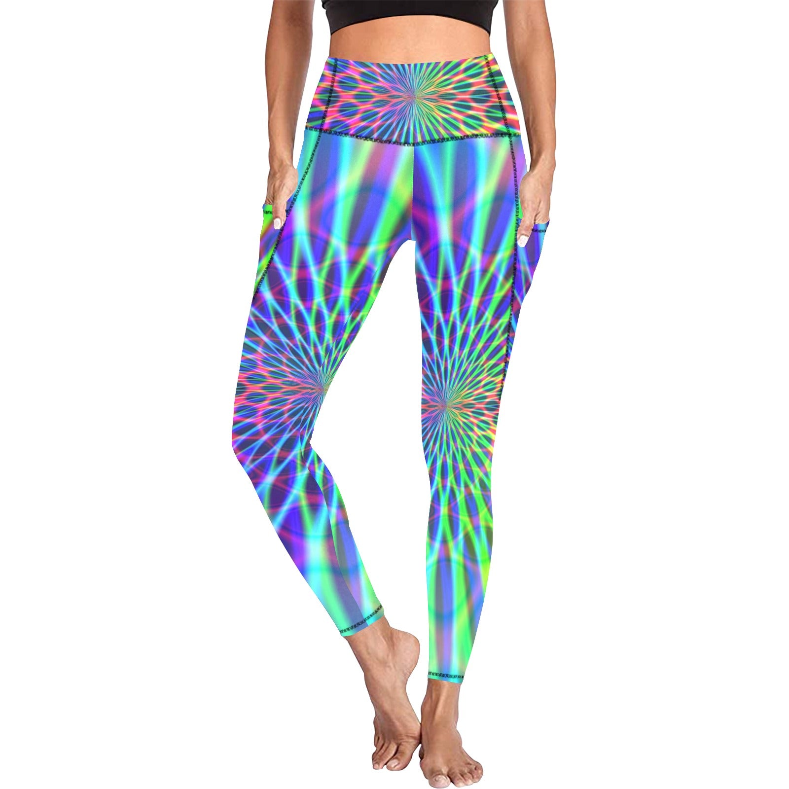 Women's Abstract Rainbow High Waist Leggings with Pockets (ModelL56)