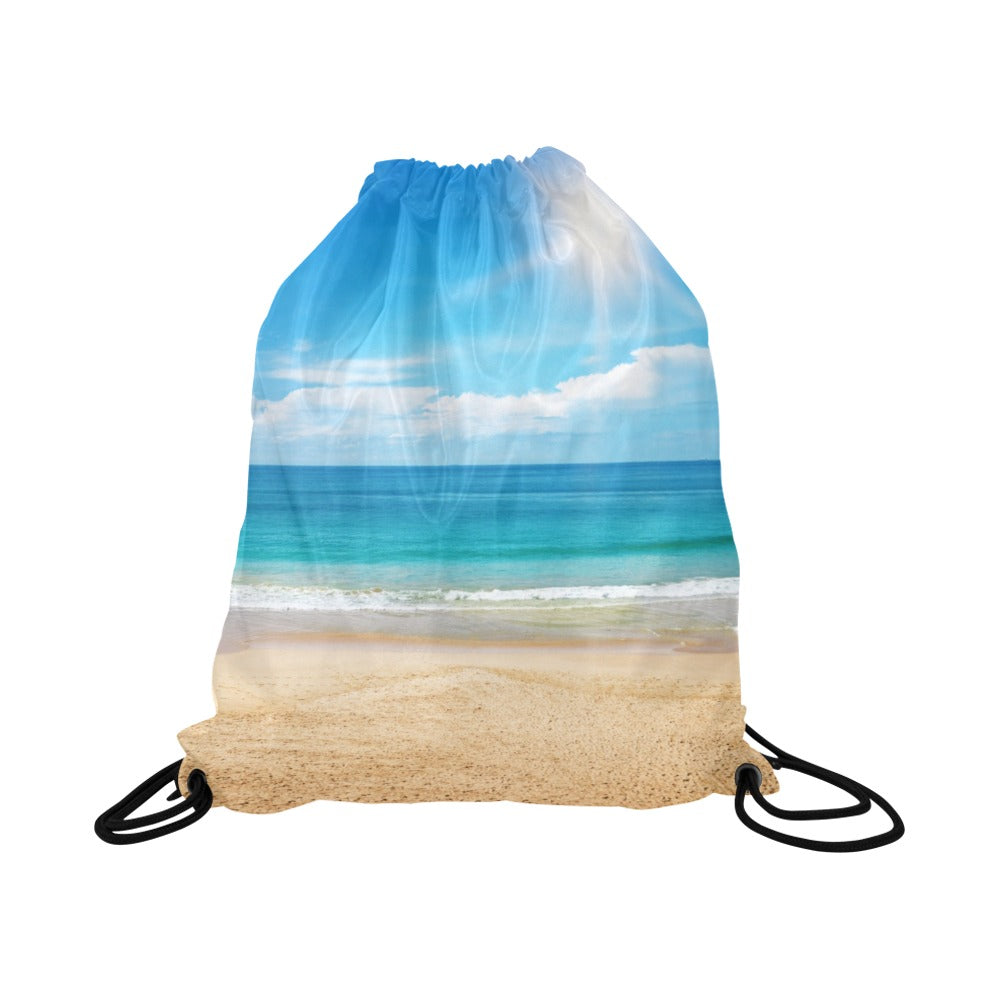 Beautiful Seascape and Sun on Blue Drawstring Bags (Model 1604) (Large)